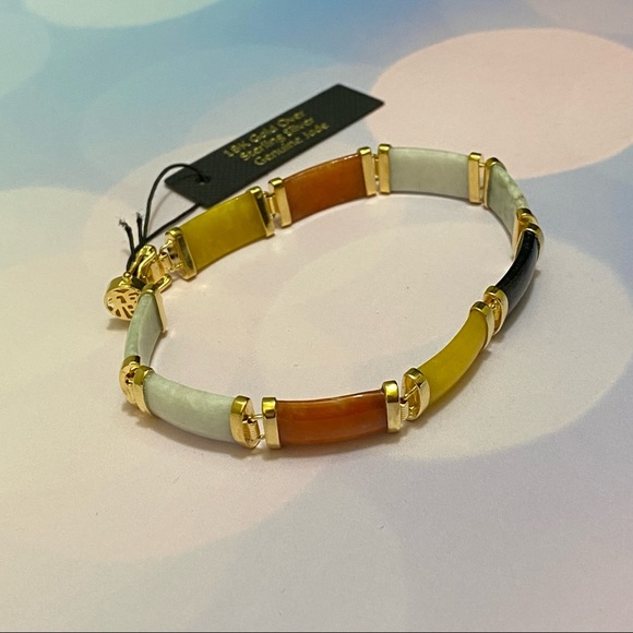 Genuine Multicolored Jade “Good Fortune” Bracelet in 18kt Gold Over SS. - Picture 4 of 10